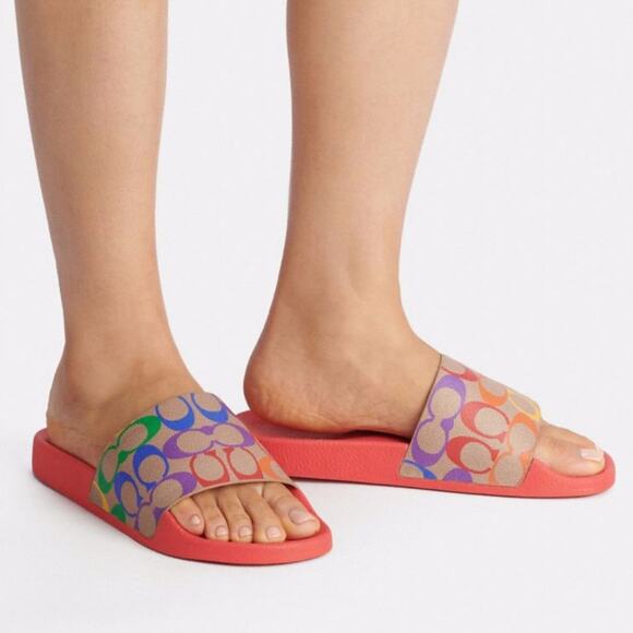 Coach Udele Sport Slide sandals rainbow signature canvas - 7B - Picture 1 of 11